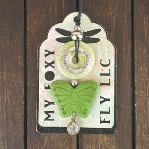 Natural Stone Pendant with Butterfly Necklace